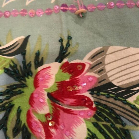 VNT 90’s tropical rayon capri palazzo beaded flowing lightweight summer pants - Picture 6 of 11